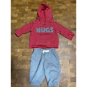 Carters Newborn 0m Red White Striped‎ Hoodie Pants Set HUGS Baby Valentine's Day